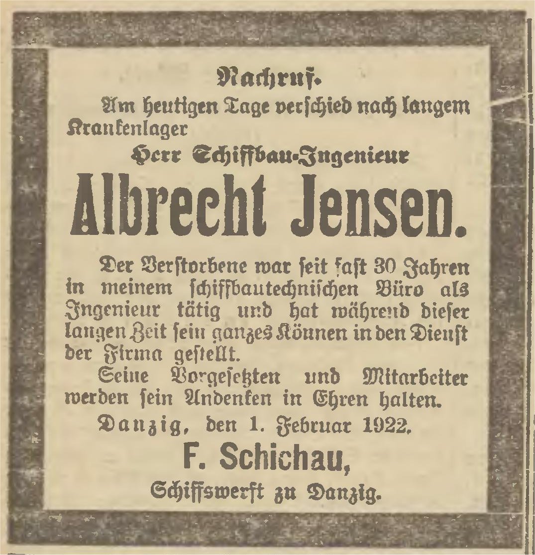Name:  1922-02-02_Todesanzeige Albrecht Jensen, Schichau.jpg
Hits: 2381
Gre:  213.4 KB