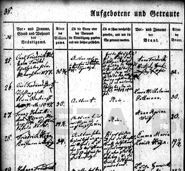 Name:  1840-07-13_Heiratseintrag Heyn, Friedrich-Heyn, Emma Maria Louise - a (St. Nikolai, Stettin).jpg
Hits: 839
Gre:  129.1 KB