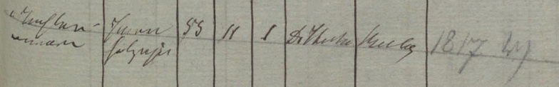 Name:  1872-12-11_Sterbeeintrag Handke, Anna Dorothea geb. Grabowski - 2 (KB Frstenau).jpg
Hits: 636
Gre:  16.4 KB