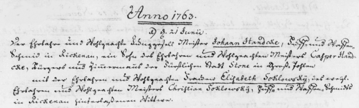 Name:  435 - 1763-06-21_Heiratseintrag Handcke, Johann-Soklowsky, Elisabeth (KB Marienau).jpg
Hits: 914
Gre:  130.3 KB