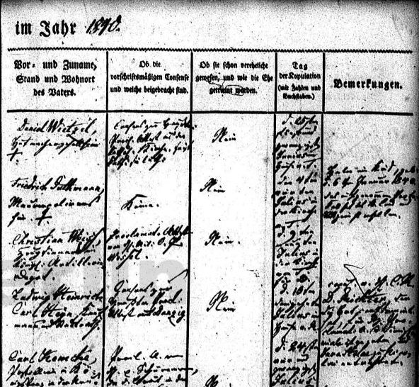 Name:  1840-07-13_Heiratseintrag Heyn, Friedrich-Heyn, Emma Maria Louise - b (St. Nikolai, Stettin).jpg
Hits: 547
Gre:  124.1 KB