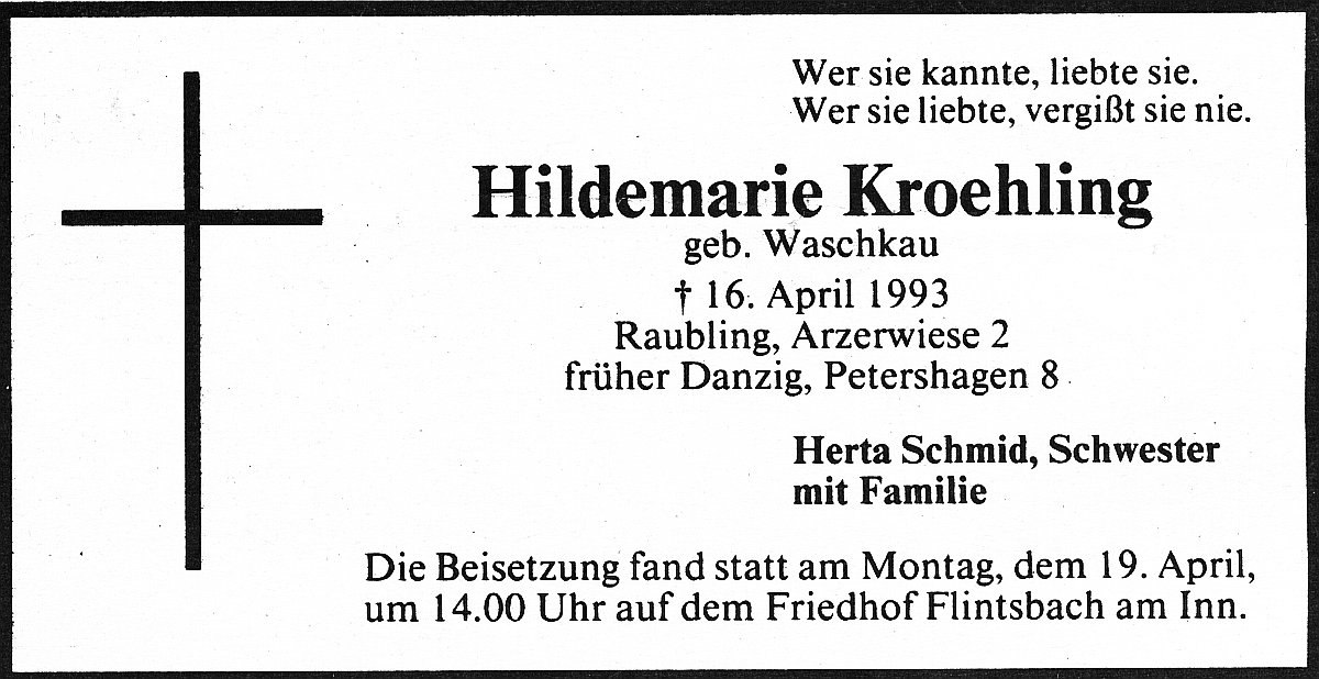 Name:  UD 19932020 Sterbeanzeige Hildemarie Kroehling.jpg
Hits: 849
Größe:  131.3 KB